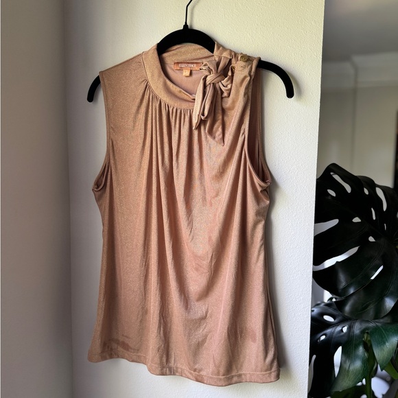 Ellen Tracy Tan Sleeveless Blouse with Bow - Picture 1 of 4
